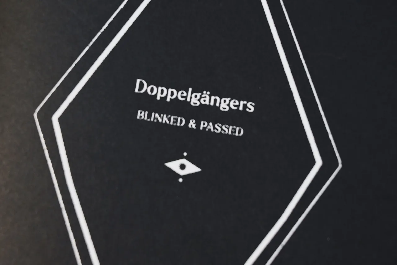 cover of the zine 'doppelgängers', with title printed with white foil on black paper stock